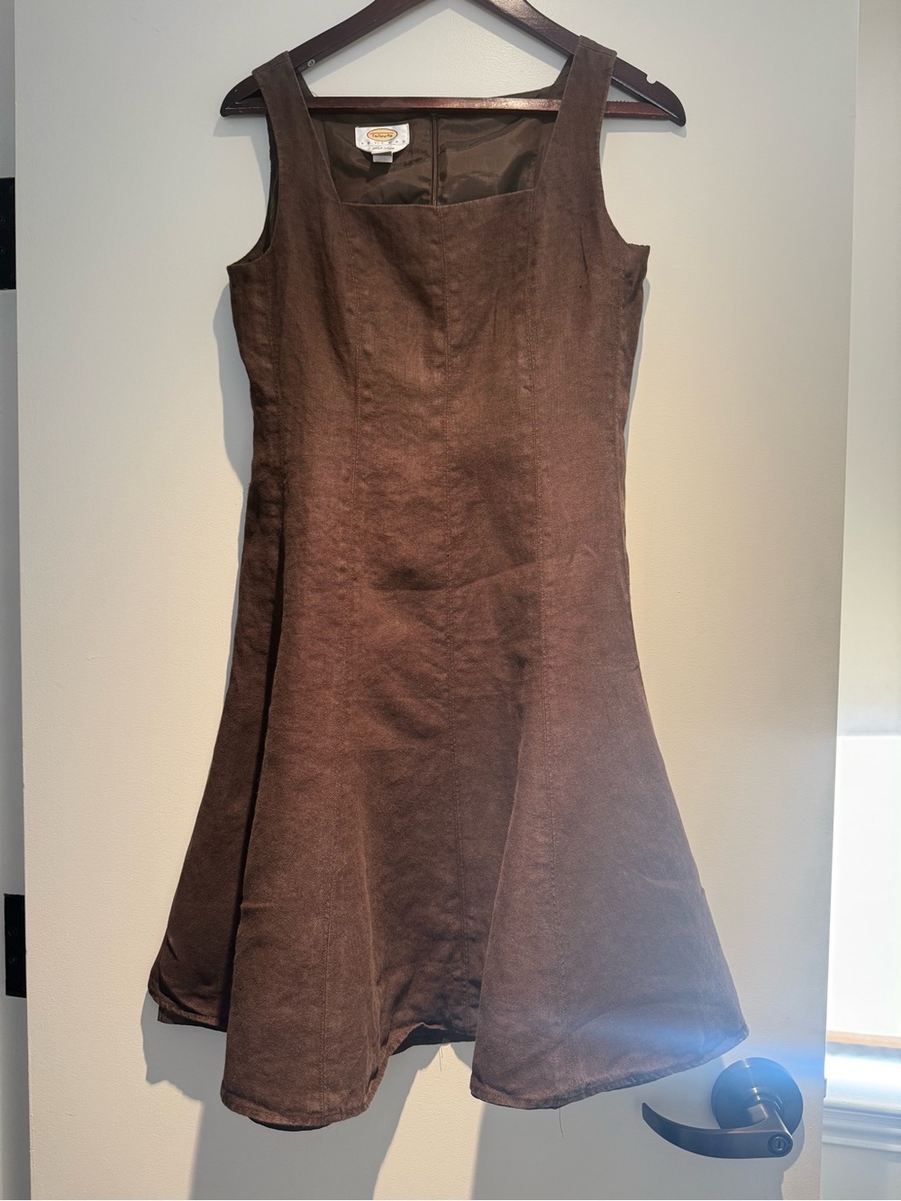 Talbots Petites Brown Fit & Flare 100% Linen Mini Lined Dress Size 6